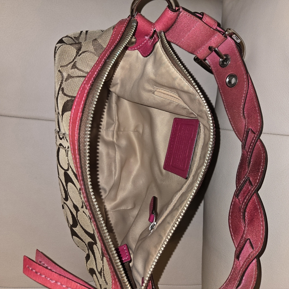 Coach Brown and Pink Signature Shoulder Bag - Picture 8 of 10
